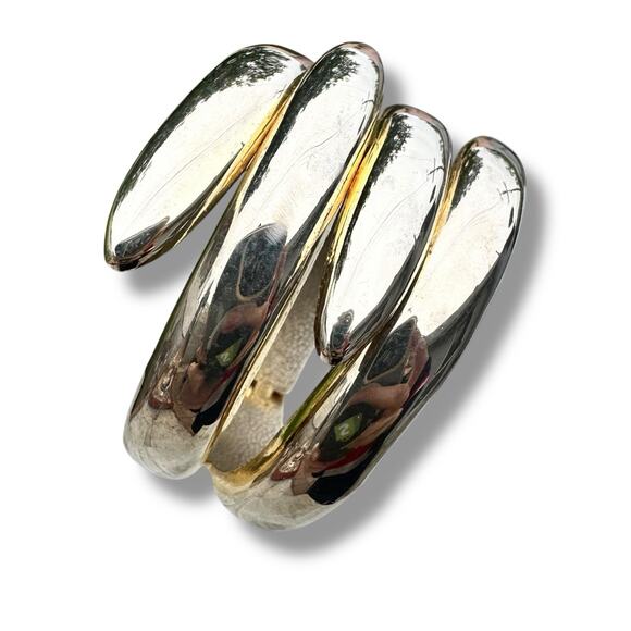 Silver Tone Sculptural Clamper Bracelet Modernist Minimalist Vintage ? Chrome - Picture 5 of 5